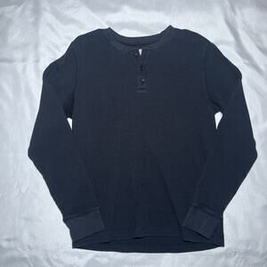 EVERLANE Men Henley Waffle Knit Thermal Shirt Size M Black Preppy Organic Cotton